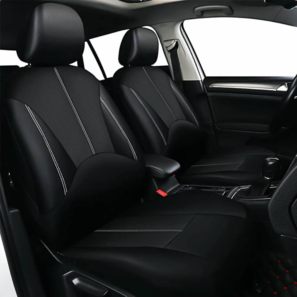 PU Leather Car Seat Cover Set, Nine-Piece Layout with Five Headrest Covers, Two Front Seat Covers and Separate Rear Bench Pieces for Compatible Interiors