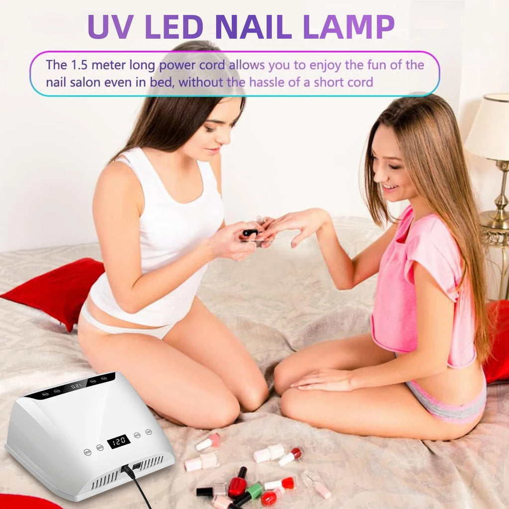 72-LED Gel Nail Curing Lamp with Four Timer Settings, Digital Touch Display, Automatic Hand Sensor and Detachable Base, White with US or EU Plug Options