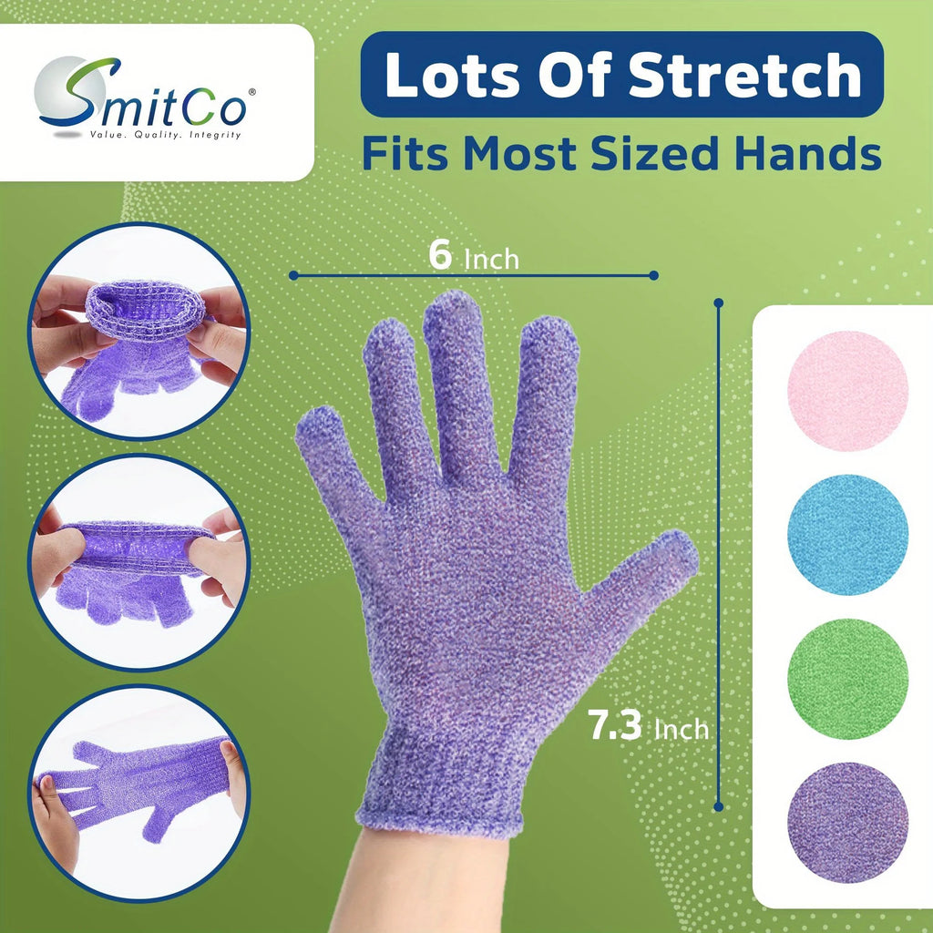 Exfoliating Bath Gloves, Double-Sided Body Scrubbing Accessories in Random Colors with 1, 3, 5 or 10 Individual Pieces for Adult Shower and At-Home Spa Routines