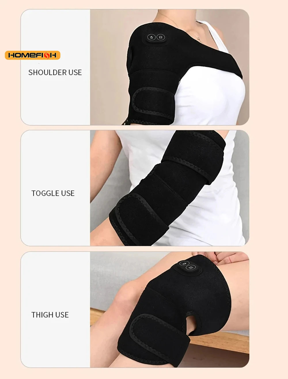 Plug-In Heated Shoulder Wrap with Adjustable Strap, Neoprene Material and Listed Graphene Heating and Pulse Vibration, HeatMassage Option Without Built-In Battery