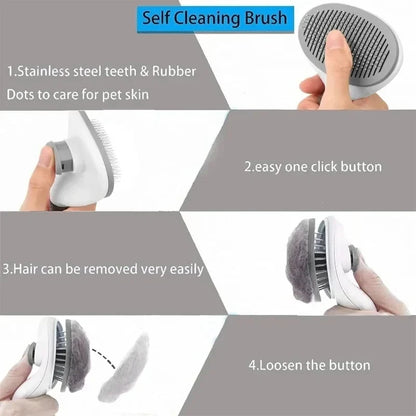 Self-Cleaning Pet Slicker Brush for Dogs and Cats, Stainless Steel Pin Grooming Tool with PP Body for Loose Hair Removal in Gray, Pink or Blue