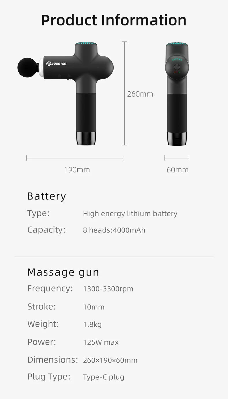 Type-C Rechargeable Massage Gun LS with Listed 4000mAh Battery and 7.4V Rating, Booster-Labeled Electric Muscle Massager for Adult Home Relaxation