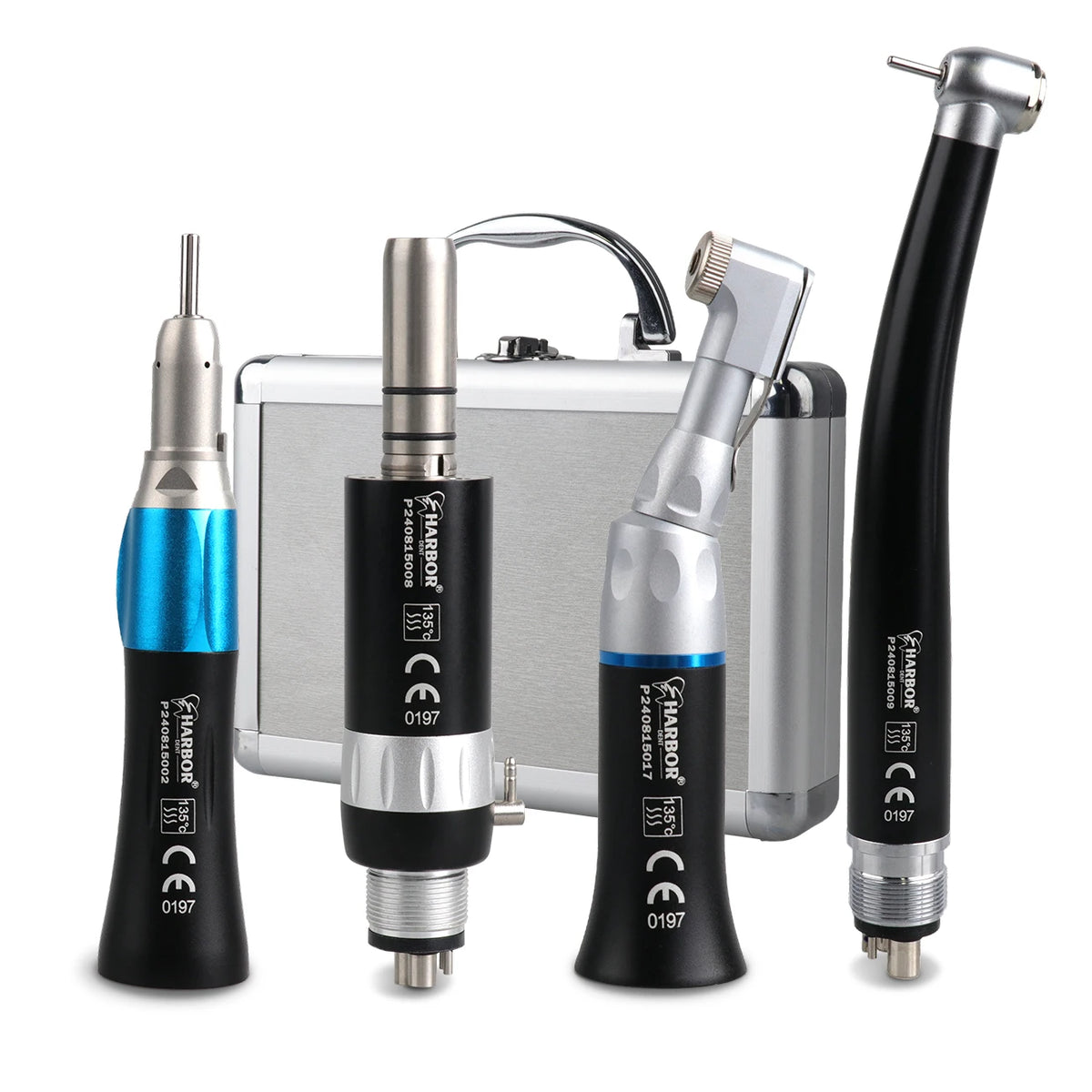 Dental Handpiece Set, 4-Piece High and Low Speed Air Turbine Kit with Straight Handpiece, Contra Angle and Air Motor, 2 or 4 Hole Options