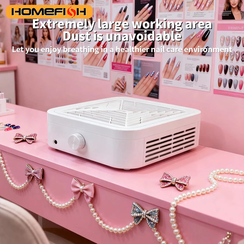 Brushless Nail Dust Collector WL007 with Three Fan Speeds and Removable Reusable Filter, White Manicure Vacuum with US or EU Adapter Options