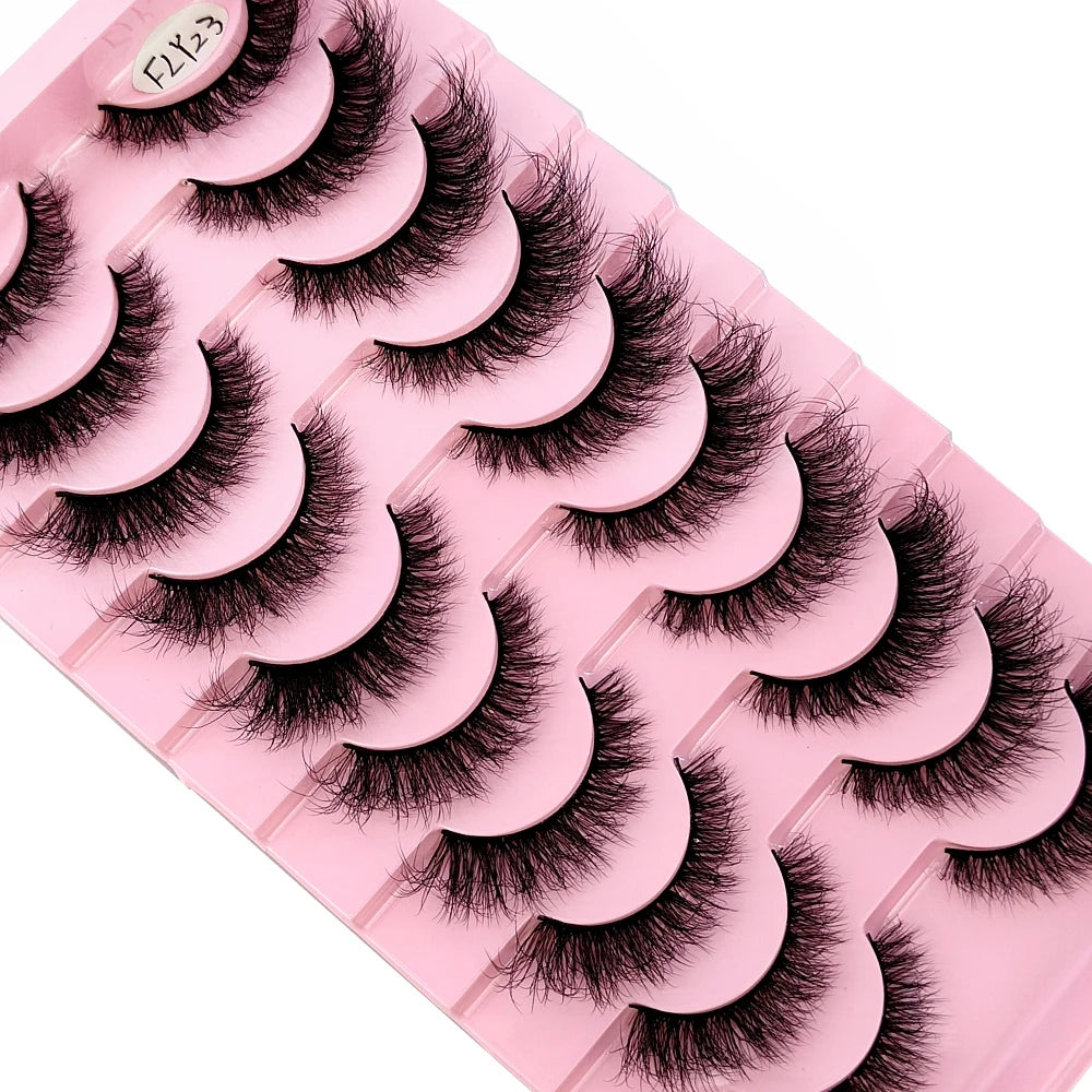Faux Mink Strip Eyelashes in Ten-Pair Style Options, Synthetic Lash Fibers with Black Cotton Band Reference and Eighteen Codes for Everyday or Occasion Makeup
