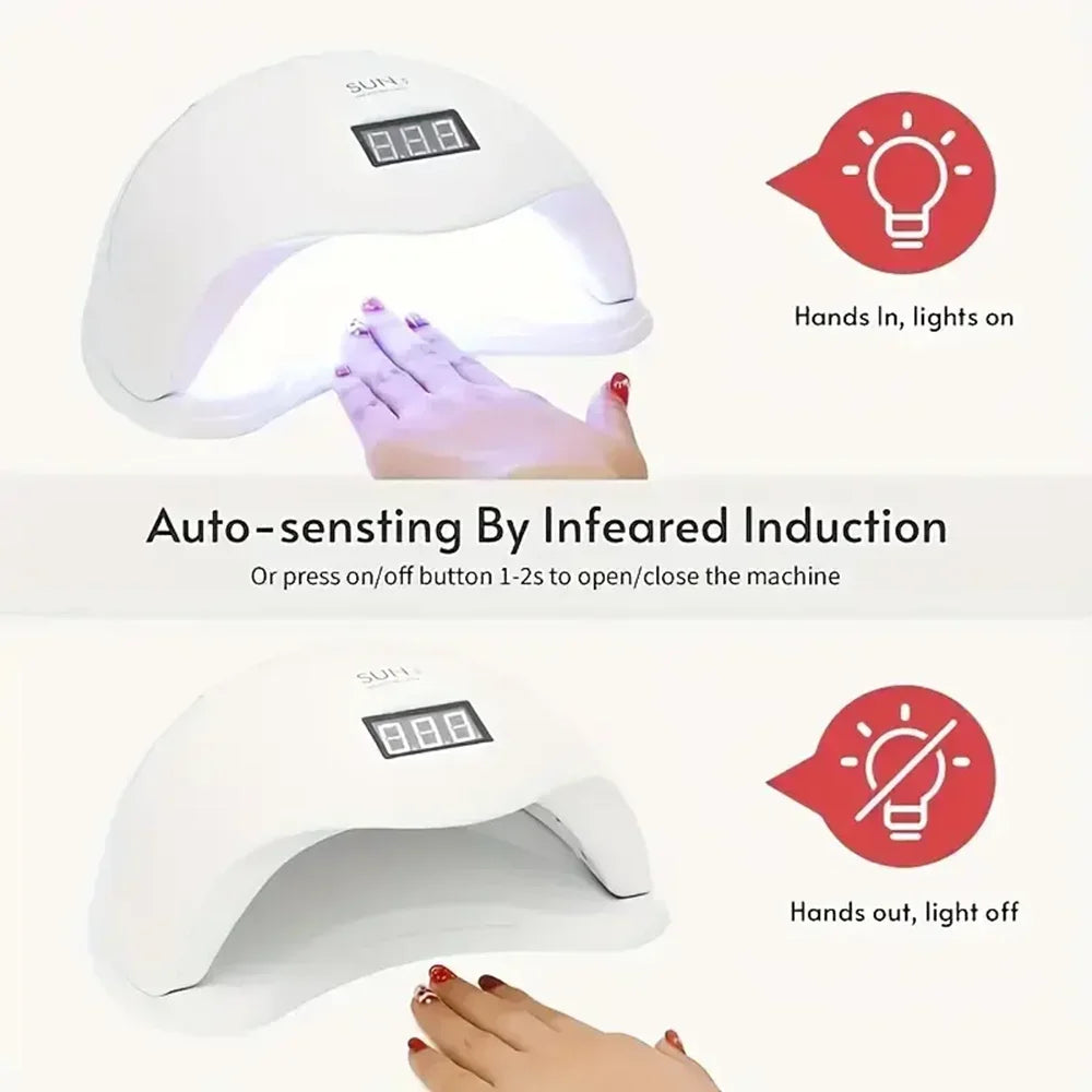 48W UV LED Nail Lamp for Gel Manicures and Pedicures, 24 Listed LED Beads with Pink or White Color Choices and USB, EU or US Power Options