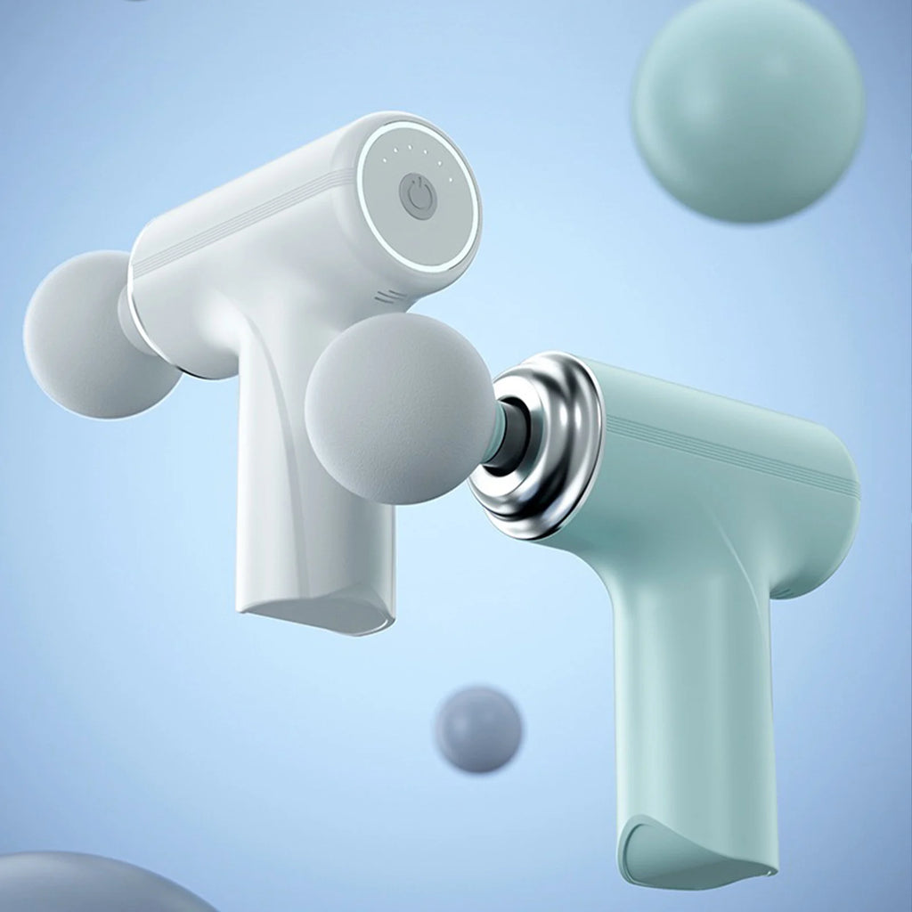 Massage Gun with Type C Charging, Four Replaceable Heads and Six Speed Settings, Portable Electric Personal Massager in White or Green for Home Use