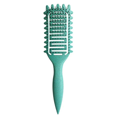 Curl Styling Detangling Brush with Hollow Vented Design, Wheat Straw and Nylon Materials, Single 24cm Hair Tool in Purple, Pink, Beige or Green