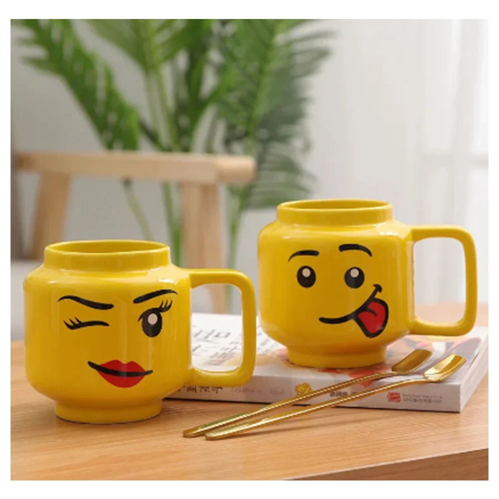 Impish Expression Mug in Porcelain, Single 250ml Cartoon Coffee, Tea and Milk Cup with A-G Design Options and Foam-Lined Box for Friends and Family Gifts