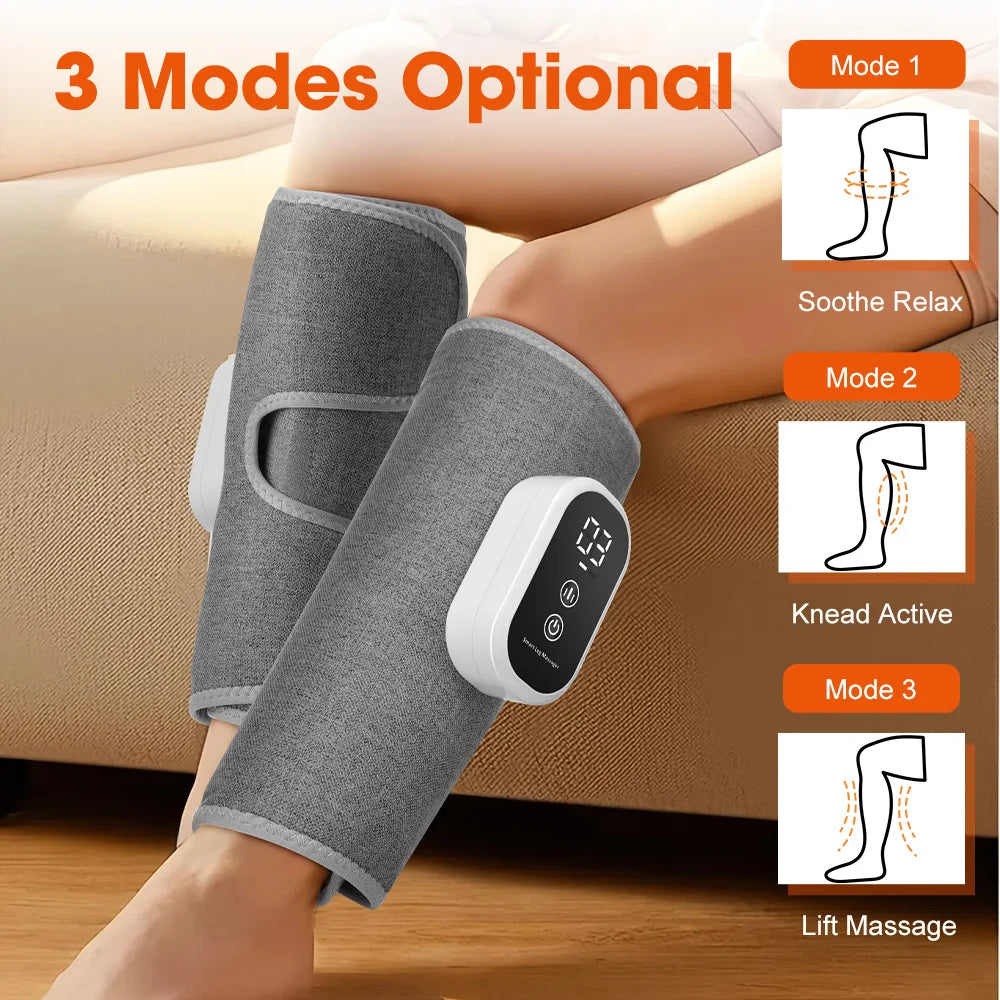 Three-Mode Calf Air Massager with 15-Minute Timer, 1800mAh Rechargeable Battery, Linen Mesh Wrap and One- or Three-Level Single and Pair Options