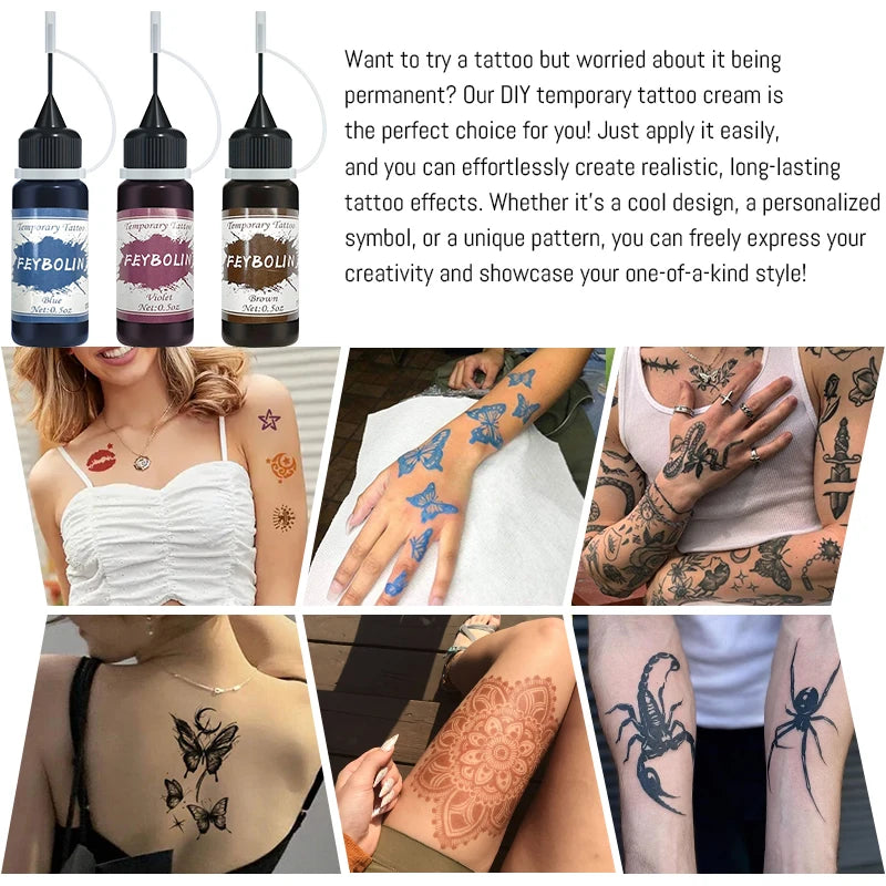 Temporary Tattoo Painting Gel for Freehand Body Art, Listed 0.5 oz Tattoo Paste with Seven 4pcs Style Labels for Adult Party and Costume Looks