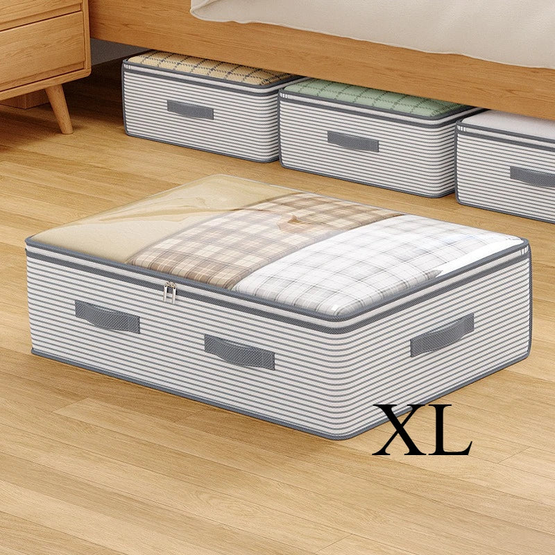 Non-Woven Bedding Storage Bag with Clear Window, Zipper Closure and Carry Handle, L or XL Clothes Organizer for Blankets, Quilts and Wardrobe Sorting
