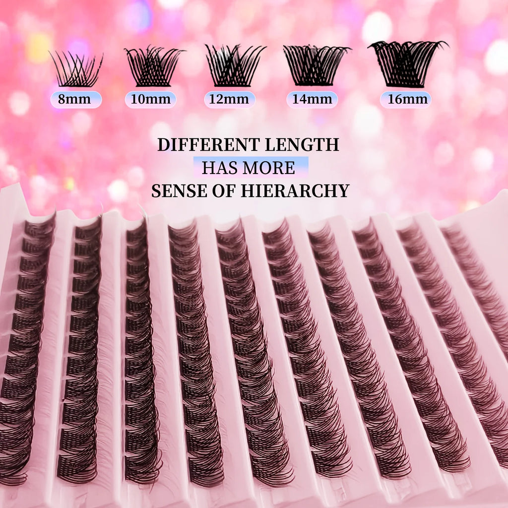 D Curl Lash Clusters, Reusable False Eyelashes with 8–16mm Mixed Lengths, 0.07mm Thickness and Soft Lightweight Bands in G01, A01 or A02 Styles