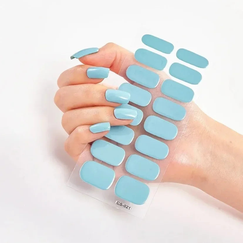 Semi-Cured Gel Nail Wraps, 16-Tip Full Cover Nail Stickers with Solid Color and Pattern Options for DIY At-Home Manicures and Nail Decoration