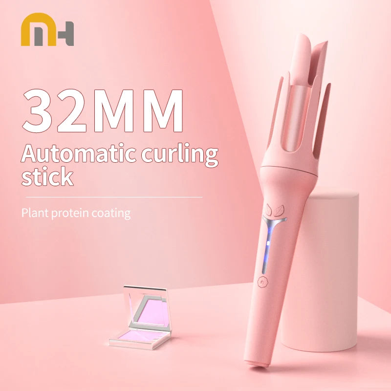 Bidirectional Automatic Curling Iron Model 391, Listed 32mm Ceramic Hair Curler with Three Described Heat Settings and 30-Minute Auto Shut-Off in Pink or Purple