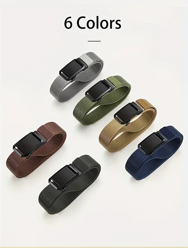 Men's Canvas Belt with Automatic Buckle, 120cm Tactical-Style Pants Belt in Gray, Black, Light Brown or Green for Casual Outfits and Everyday Workwear