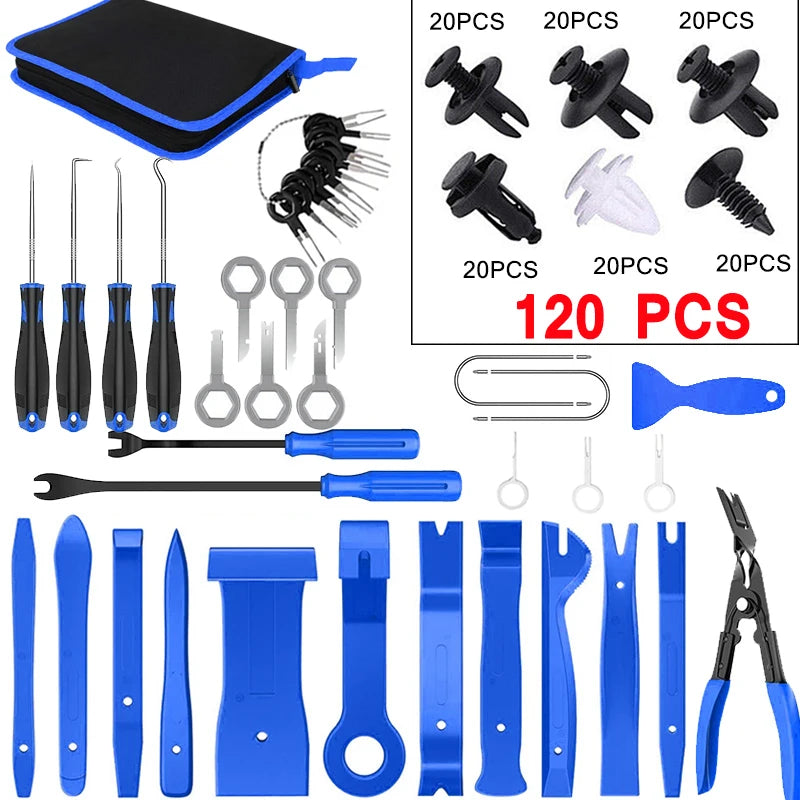 Car Interior Trim Removal Kit with Red or Blue 5, 11, 41 and 161 PCS Configurations for Compatible Door Panels, Stereo Surrounds and Fastener Release Tasks