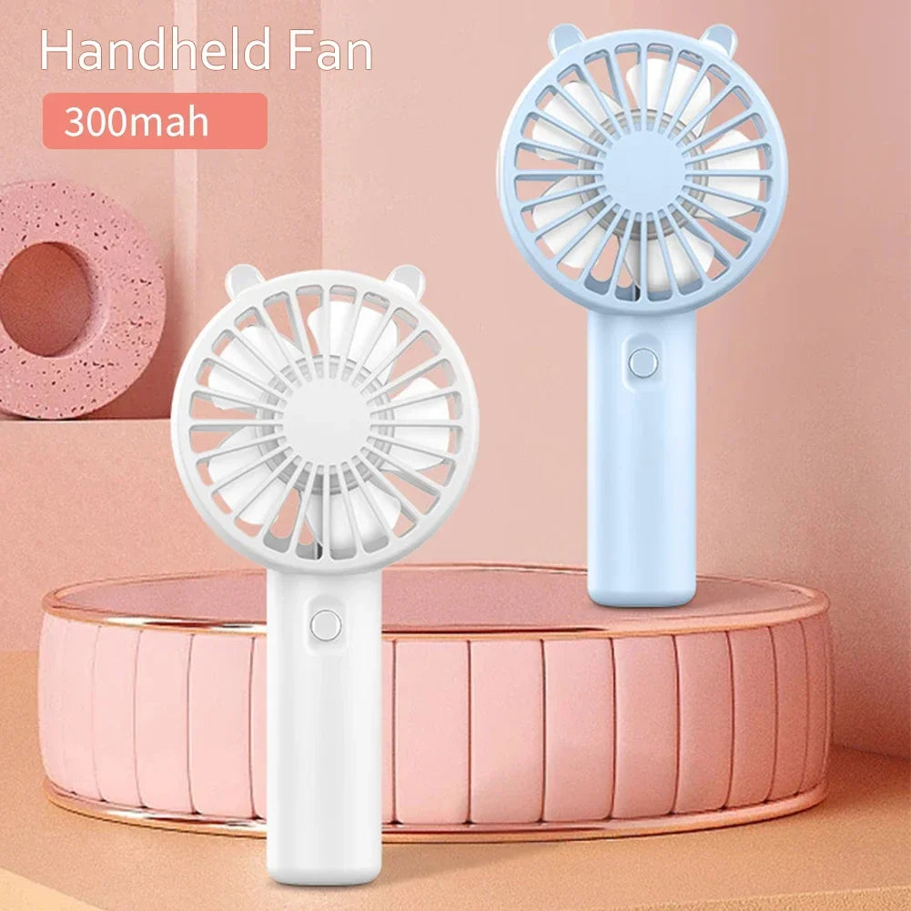 300mAh USB Rechargeable Personal Fan with ABS Housing and Included Cable, Compact 16cm Handheld Airflow Fan in Pink, White, Blue or Green for Short Breaks