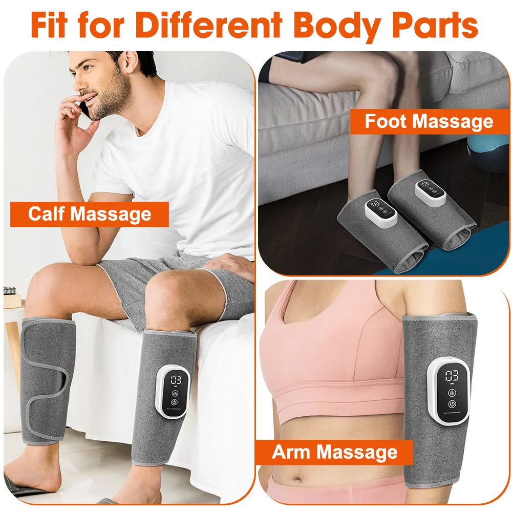 Three-Mode Calf Air Massager with 15-Minute Timer, 1800mAh Rechargeable Battery, Linen Mesh Wrap and One- or Three-Level Single and Pair Options