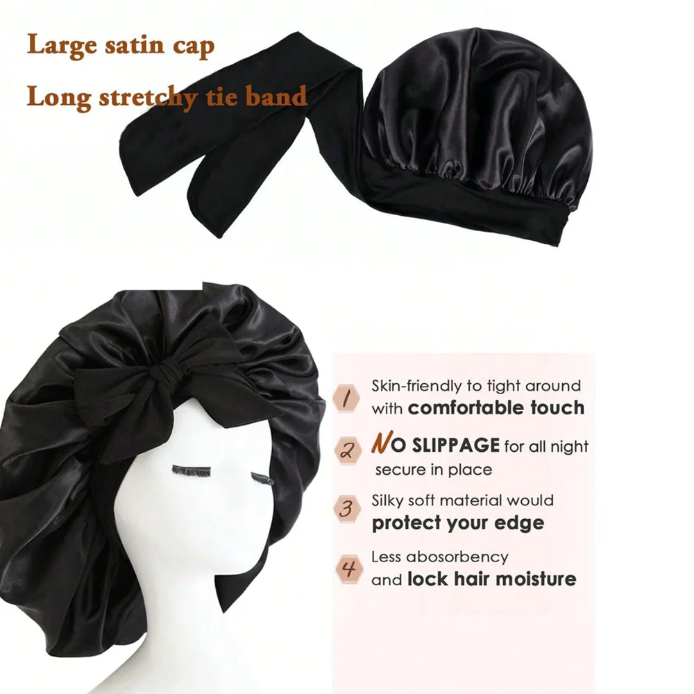 Adjustable Satin Bonnet for Sleeping with Tie Band, Unisex Hair Wrap for Women and Men in 16 Colors for Nighttime Hair Care Routines