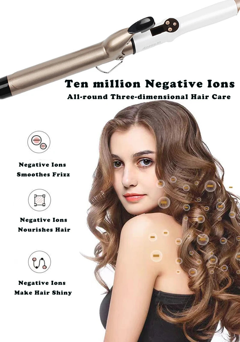 LCD Temperature-Control Curling Iron with Separate 9–38mm Ceramic Barrel Options or Pink and Golden Curl-Straight Combo Styles for Adult Hair Styling