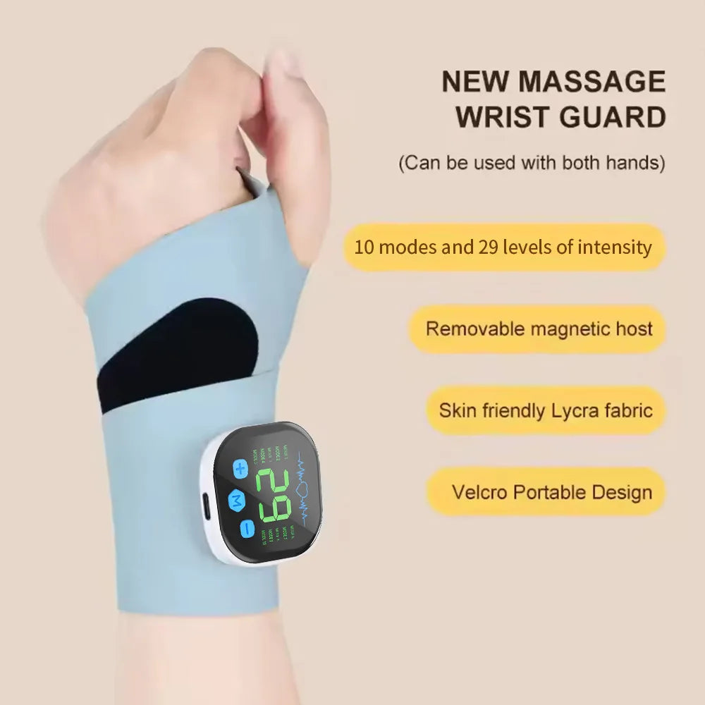 Compression and Vibration Wrist Massager with Five Listed Compression Levels and Three Vibration Levels, White or Light Blue USB Type-C Device for Adult Relaxation