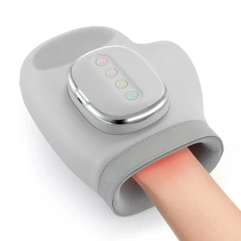 Air Compression Hand Massager with 13 TPU Airbags, Three Modes and Five Pressure Levels, Gray Wireless Heated Device for Adult Palm and Finger Relaxation