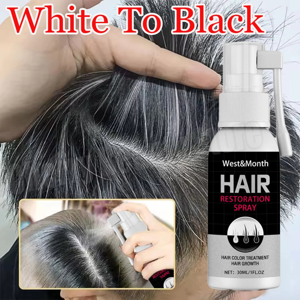 Gray Hair Coverage Spray with Black Color and Serum References, Single or Promotional Purchase Labels for Cosmetic Gray and White Hair Appearance Care