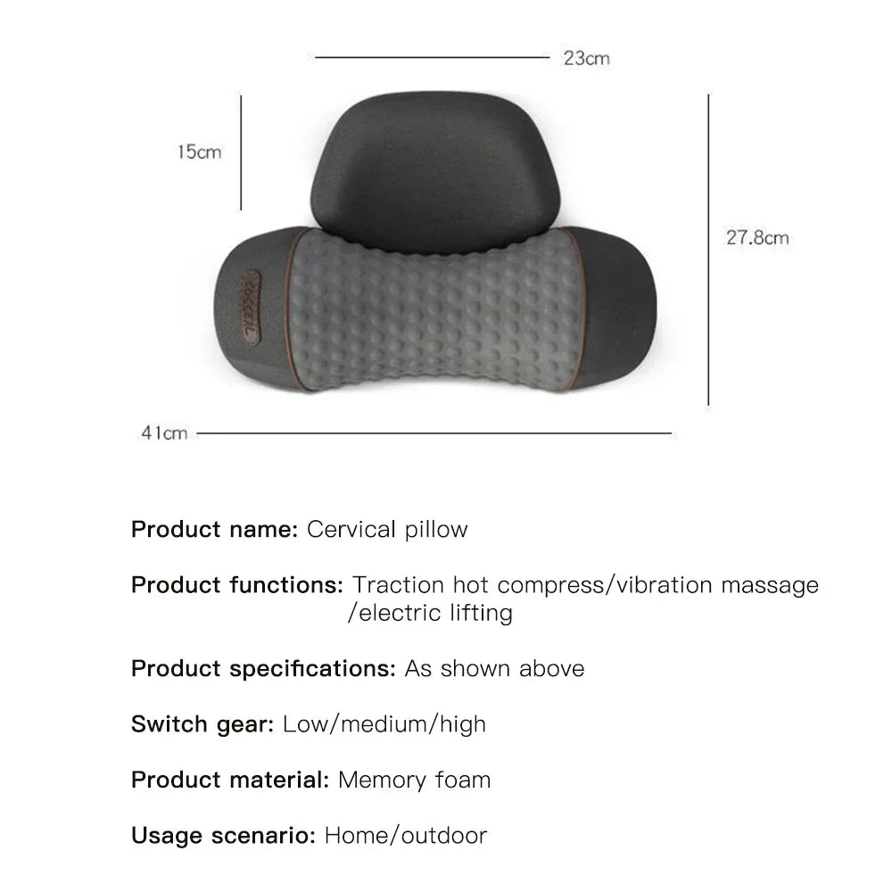 Heat and Vibration Neck Pillow with Listed Three-Level Settings and Slow-Rebound Core, Electric Personal-Care Support in Massage and Traction-Labeled Options
