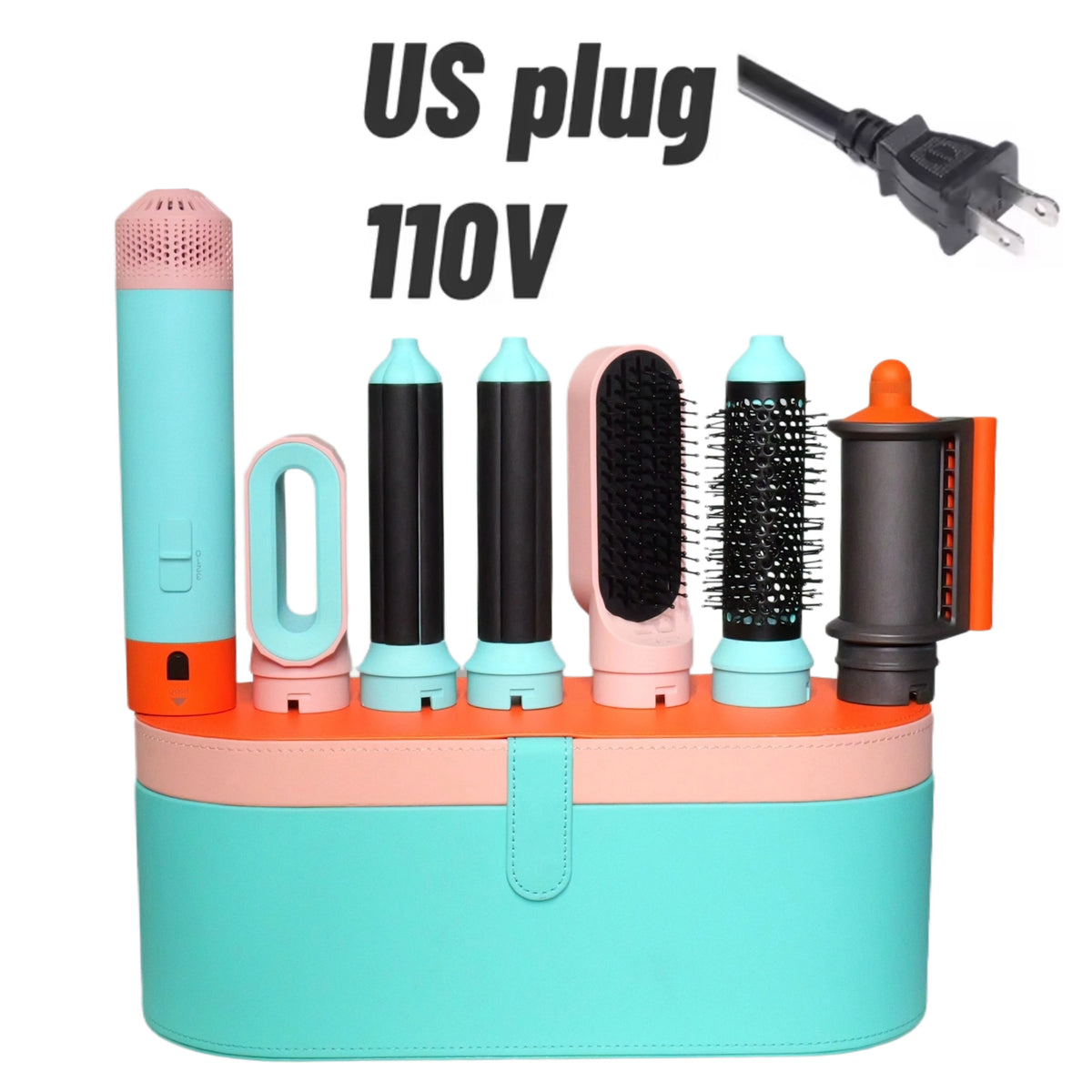 Hot Air Hair Styler, Six-in-One Packages with Curling Barrel and Brush References, US 110-120V or EU 220-240V Versions with Box or Case Options