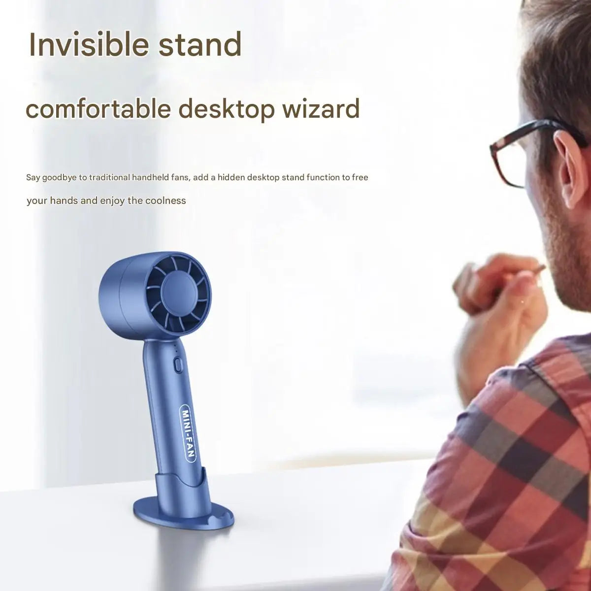 T10 Turbo Handheld Fan with USB Charging and Desktop Stand Reference, Portable Personal Airflow Fan for Desk Breaks and Travel in Blue, Pink or White