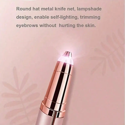 USB Rechargeable Eyebrow Trimmer in Pink Rose Gold, Compact Electric Facial Hair Grooming Tool for Brow Touch-Ups, Daily Beauty Routines and Travel