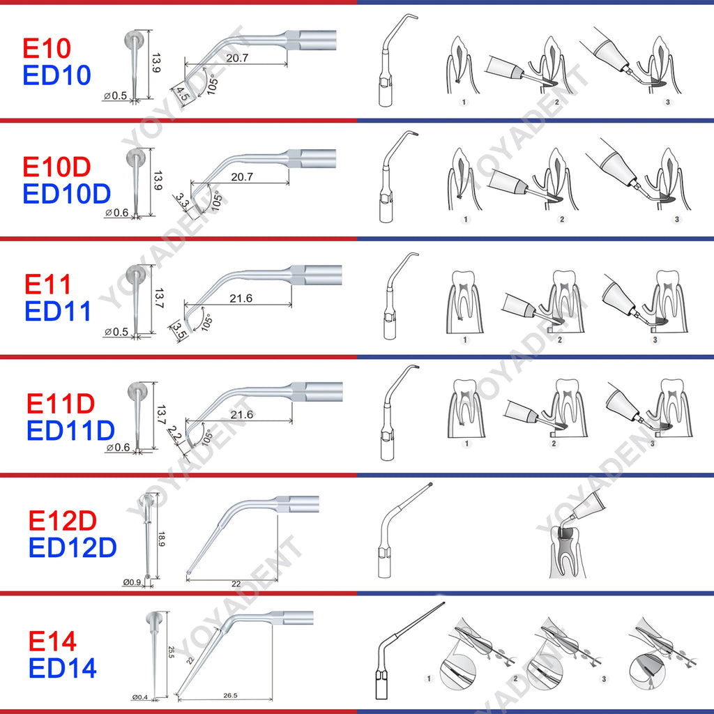 Endodontic Ultrasonic Tips and Accessory Options by Woodpecker DTE, ED-Series Model Selections with TD-1L and HD-7L Choices for Dental Equipment