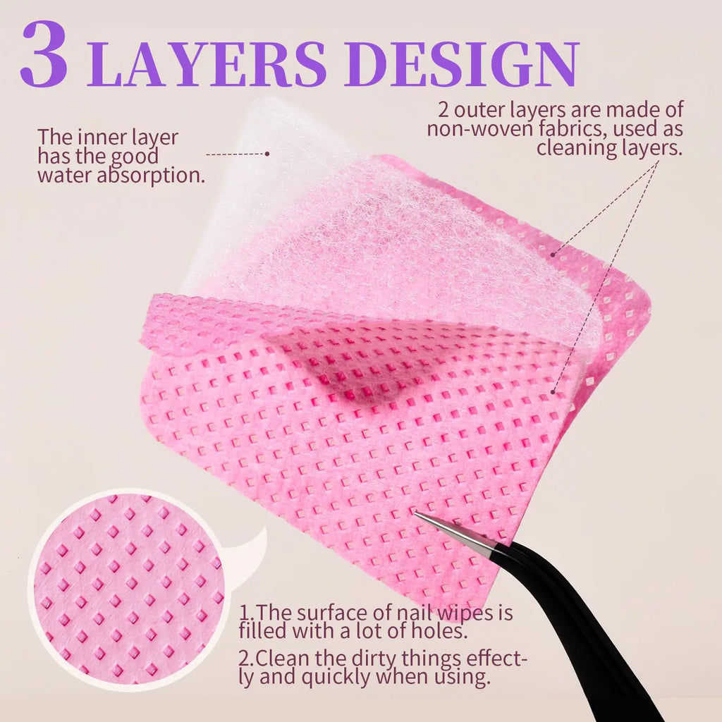Boxed Nail Cleansing Wipes with Approximately 200 Three-Layer Nonwoven Pads, Heart or Square Shapes in Pink or White for Home and Salon Manicure Prep