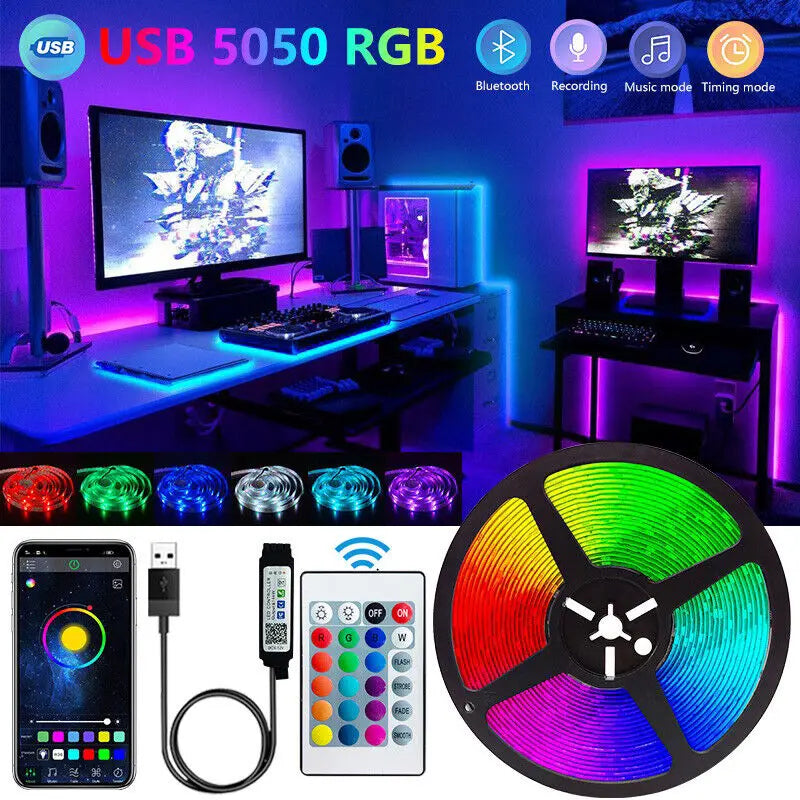 RGB 5050 Bluetooth Accent Light Strip, Flexible LED Ribbon with App and Remote Control in 1m, 2m, 3m or 5m Options for TV and Game Room Decor