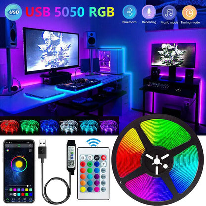 RGB 5050 Bluetooth Accent Light Strip, Flexible LED Ribbon with App and Remote Control in 1m, 2m, 3m or 5m Options for TV and Game Room Decor