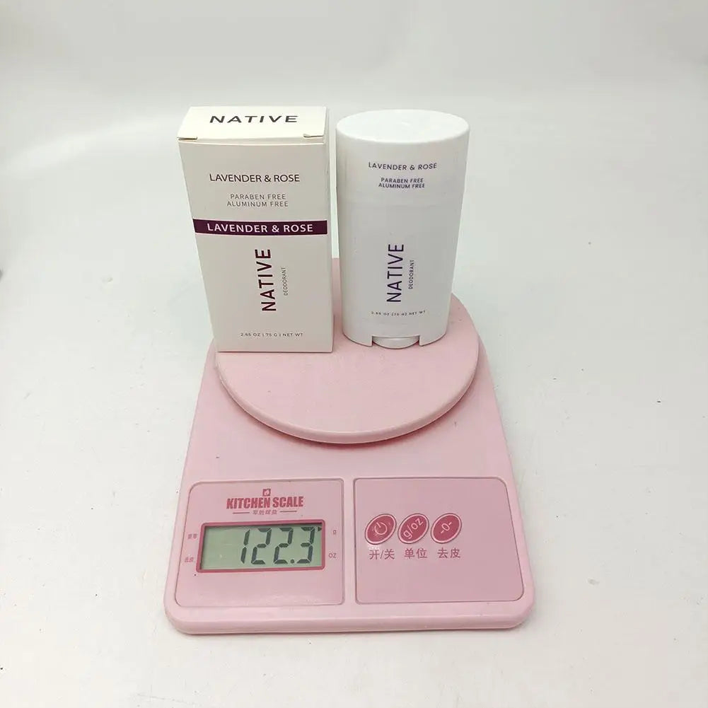 Body Deodorant Stick with Listed 75g Net Content and Twist-Up Solid Format, A to E Scent Option Labels for a Label-Guided Everyday Personal Care Routine