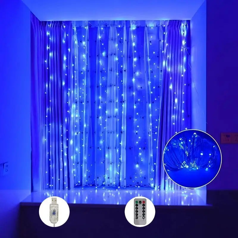 LED Curtain String Lights with Remote, USB 5V Fairy Lights with 8 Modes, Six Color Options and 100–600 LEDs for Bedroom, Wedding and Christmas Decor