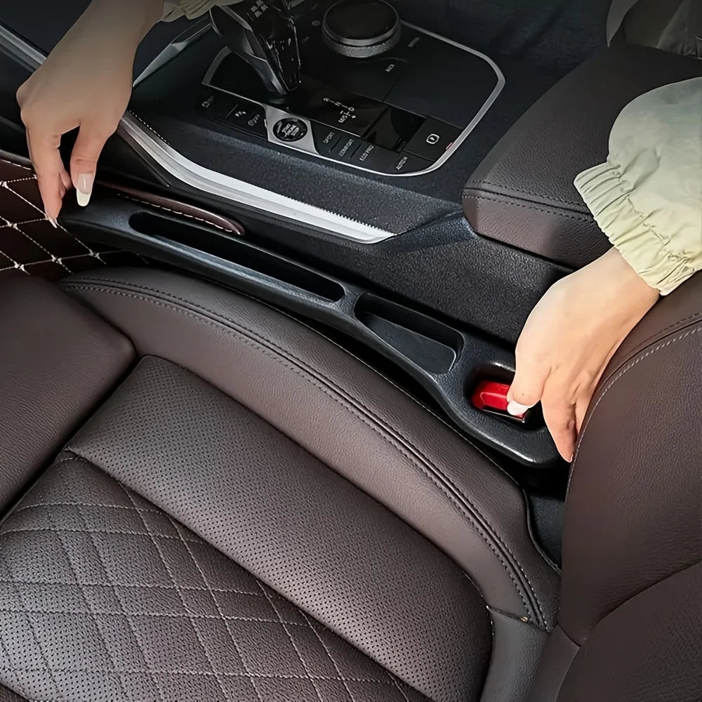 Dual-Groove Car Seat Gap Filler, 2-Piece Black PU Organizer Strips for Compatible Seat-to-Console Gaps, Small Essentials and Everyday Vehicle Interior Storage