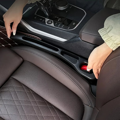 Dual-Groove Car Seat Gap Filler, 2-Piece Black PU Organizer Strips for Compatible Seat-to-Console Gaps, Small Essentials and Everyday Vehicle Interior Storage