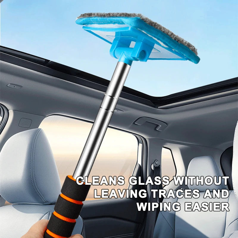 Telescopic Windshield Cleaning Brush by SEAMETAL, 32–50.5cm Adjustable Aluminum-Alloy Handle for Manual Car Glass Wiping in Black, Orange or Blue