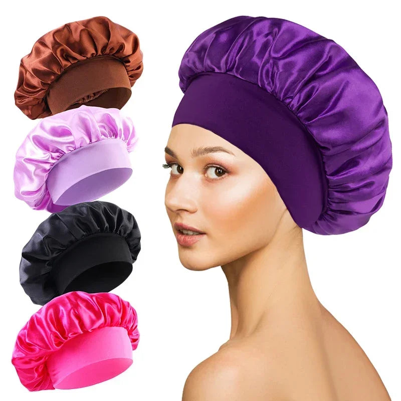 Satin Hair Bonnet with Wide Elastic Band, Single Sleep Cap in Thirteen Colors for Long or Short Hair, Nighttime Routines, Makeup and Face Washing