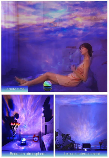 USB Galaxy Projector Light with Starry Sky, Aurora, Water Wave or Crystal Style Options, Decorative Bedroom and Party Lighting with Select Remote Versions