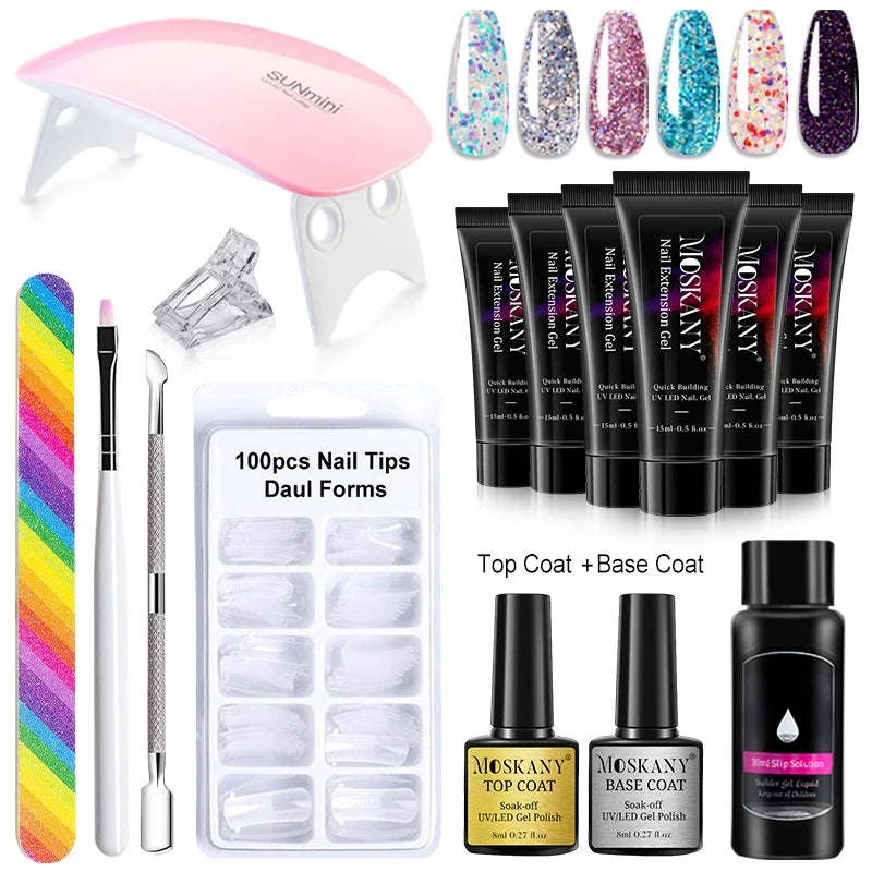Poly Nail Gel Kit Options for Nail Extensions and DIY Manicure, Single, Three and Six-Piece Gel Selections with Listed 6W LED Lamp Set