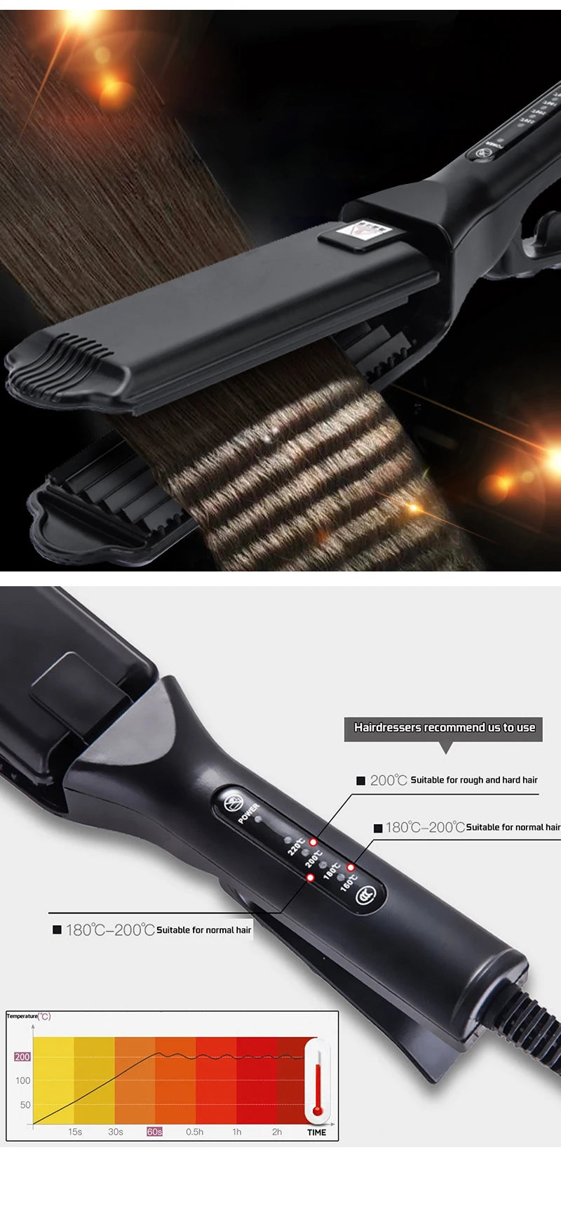 1.5 Inch Hair Crimper with Tourmaline Ceramic Coated Plates, Corrugated Wave Styling Iron for Home and Salon with US Plug and Box Options