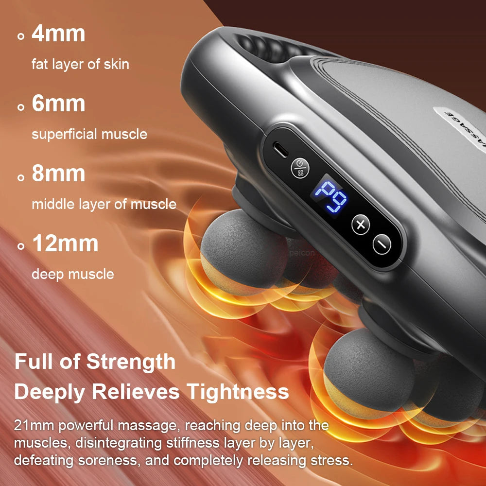 Six-Head Touchscreen Massage Gun with Integrated Contact Design, Nine Intensity Levels, Nine Massage Modes and Listed 10-Minute Auto-Off, White or Black