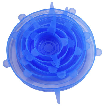 Round Stretch Food Covers Set of 6, Reusable Bowl and Dish Lids with Listed Sizes from 6 to 18cm in White, Blue, Yellow or Pink for Kitchen Storage