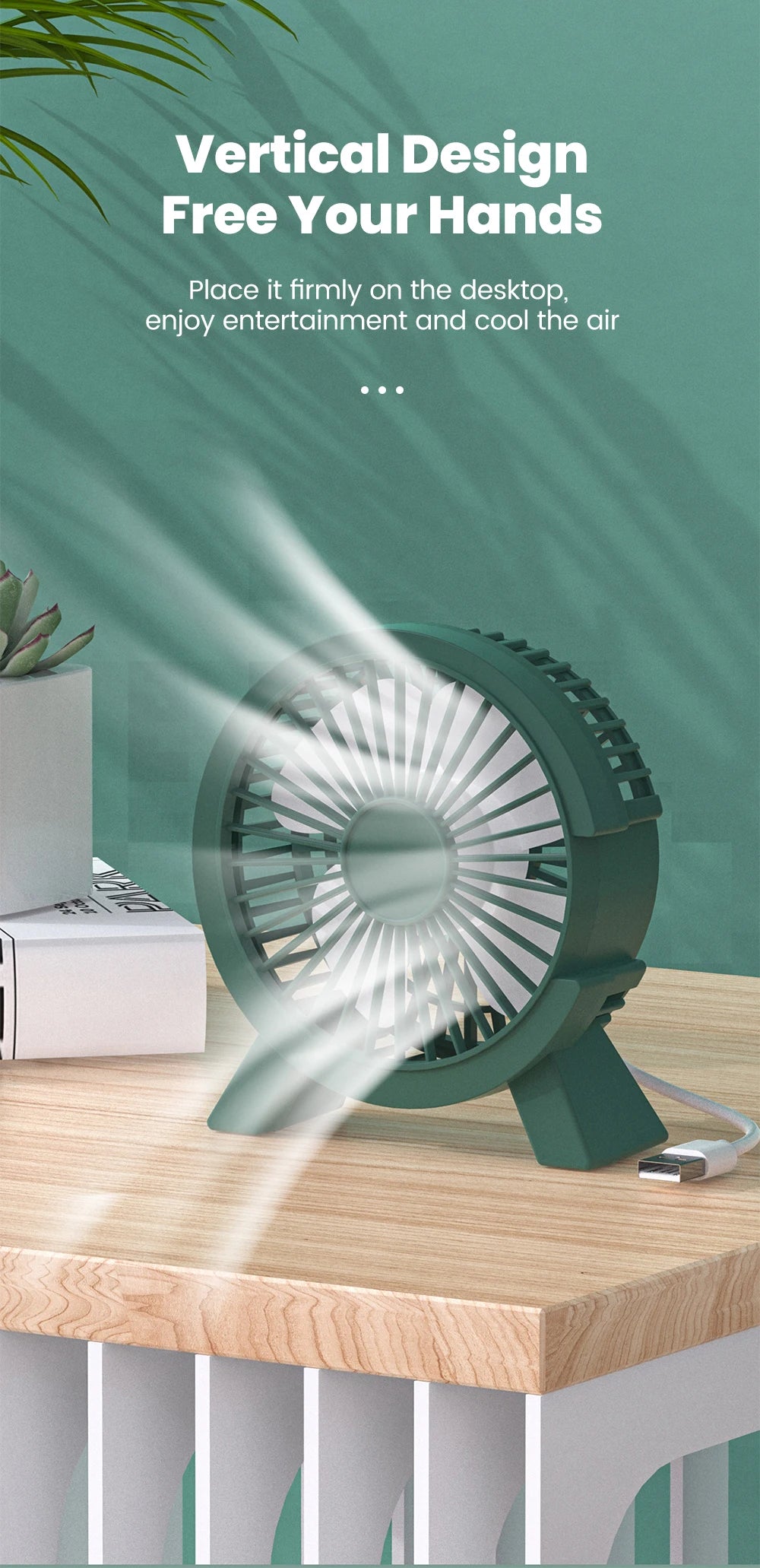 USB Powered Mini Desk Fan for Home Office and Student Study Spaces, Direct-Connection Tabletop Personal Fan in Green, White or Pink