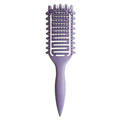 Curl Styling Detangling Brush with Hollow Vented Design, Wheat Straw and Nylon Materials, Single 24cm Hair Tool in Purple, Pink, Beige or Green