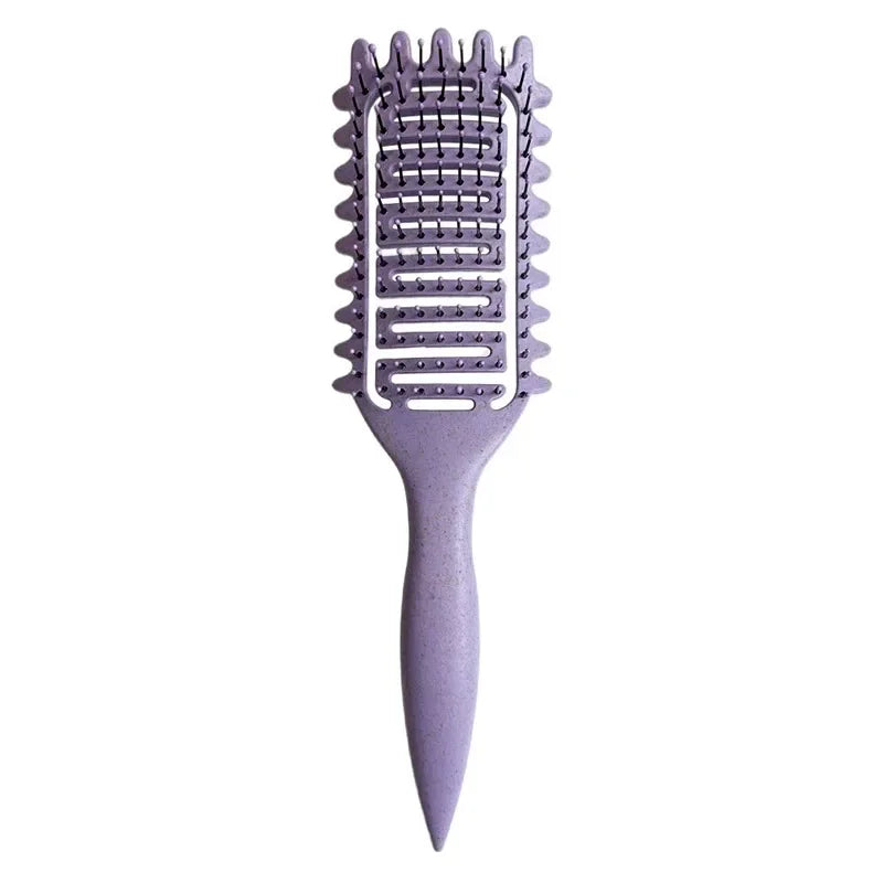 Vented Curl Defining Brush with Listed Wheat Straw and Nylon Materials, 24cm Single Detangling Styling Tool in Purple, Pink, Beige or Green for Home Hair Care